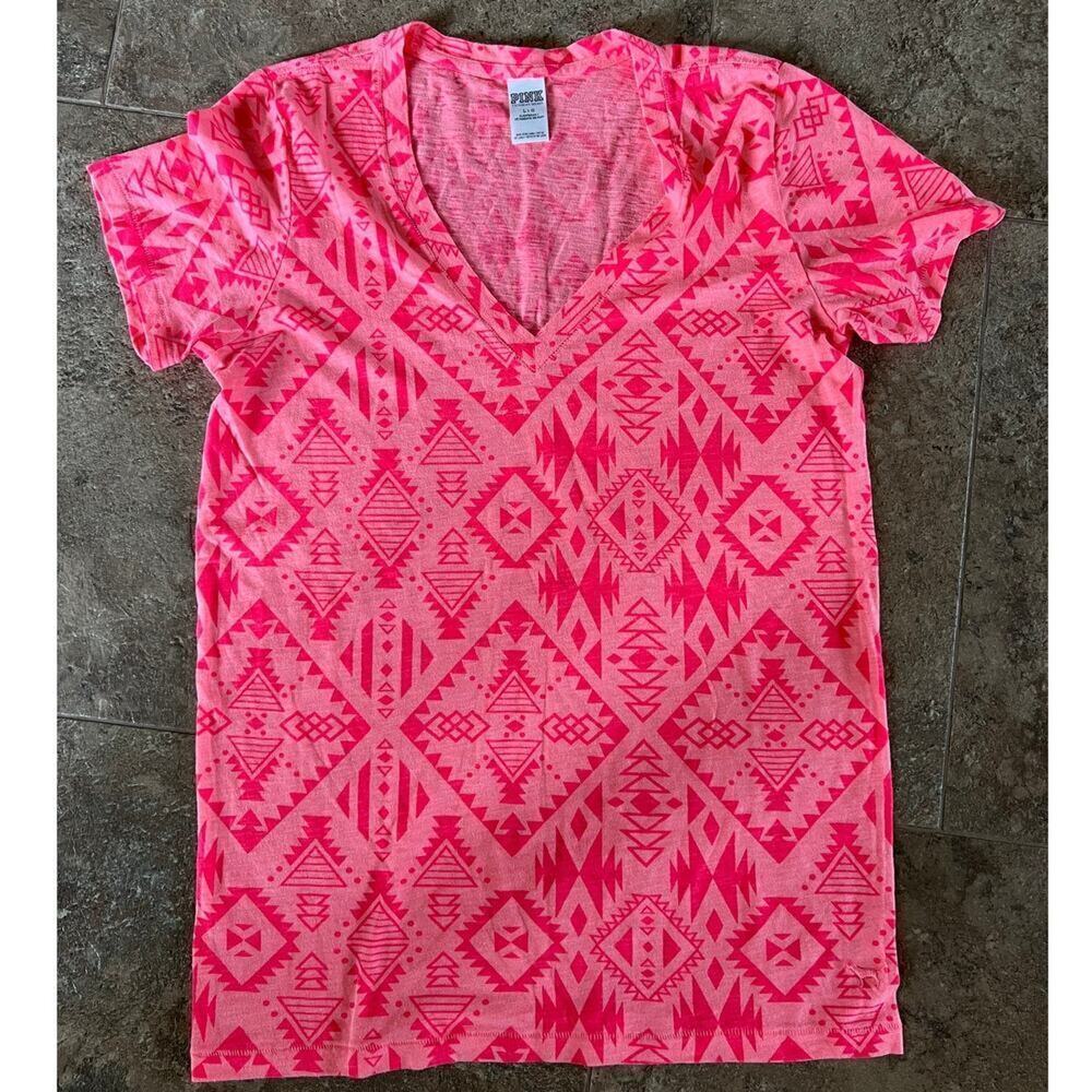 Victoria's Secret PINK Aztec print, V-neck sleepwear T-Shirt, women's size L